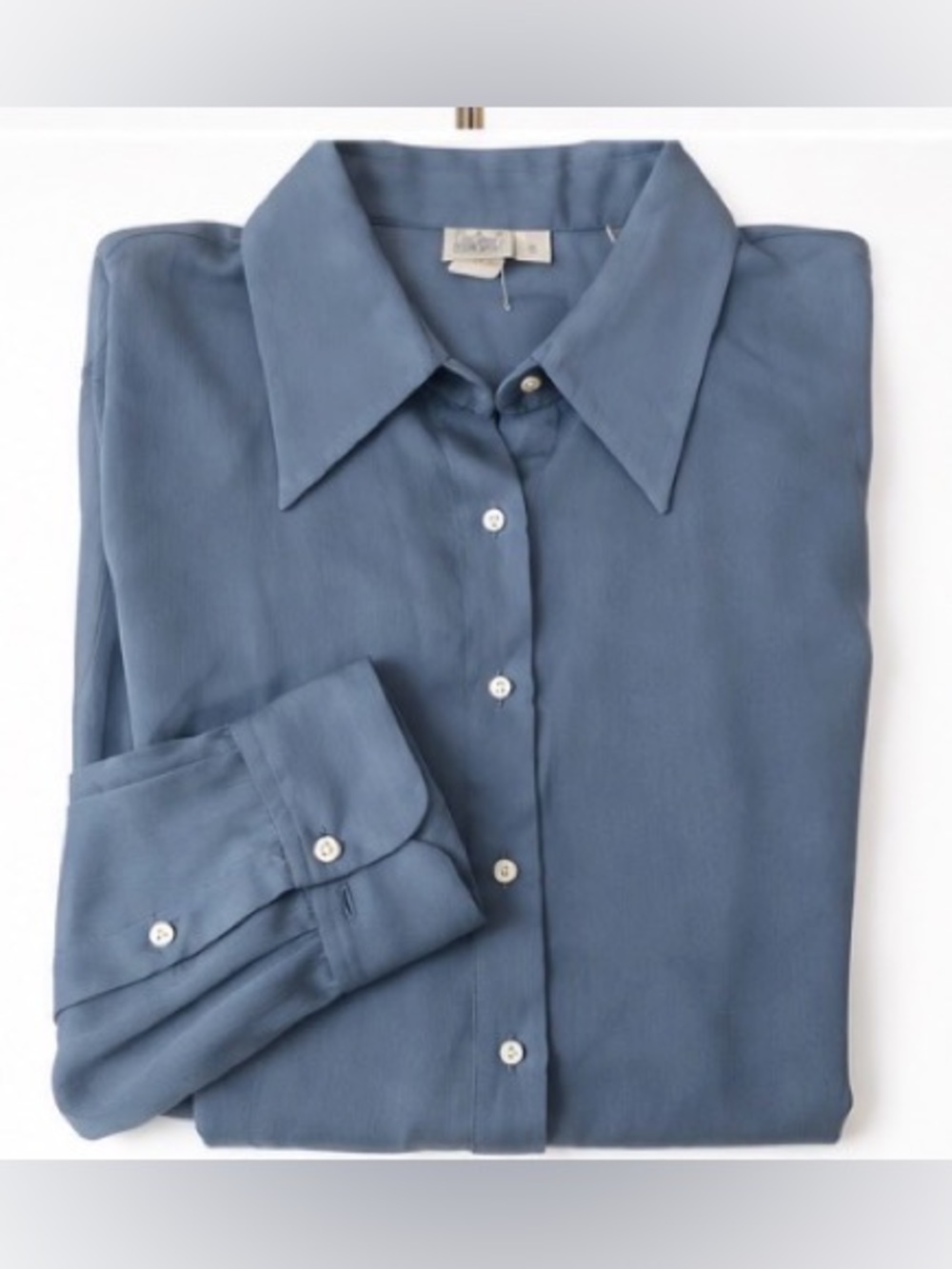 [Max Studio] Dusty Blue Sheer Button Front Blouse Sz S Lightweight Long Sleeve